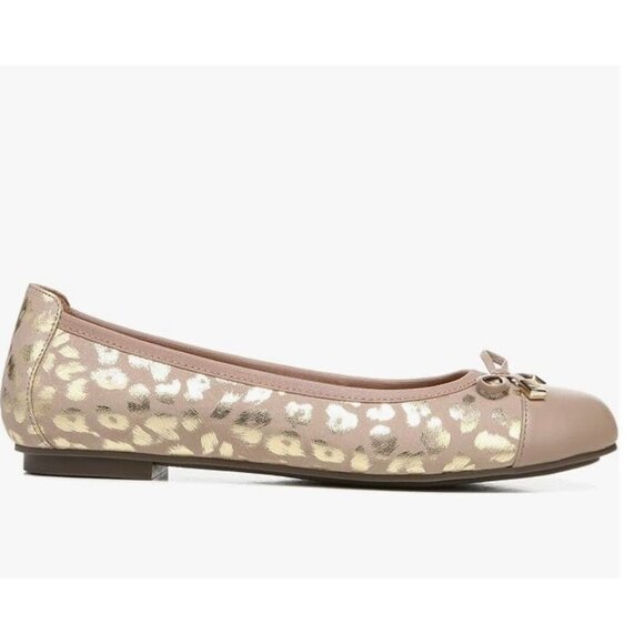 Vionic Minna Leather Toe Cap Ballet Flats Size 10 Aluminum Met Leopard - Picture 1 of 16